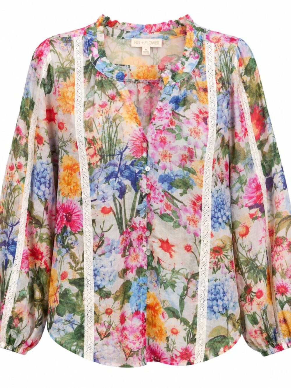 FIG + Flower Women’s Floral Lace Trim Blouse – Size XL